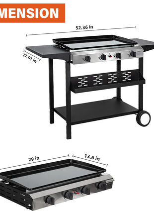 Hykolity 4 Burner Flat Top Gas Griddle with Ceramic Coated Iron Pan, 40,000 BTU Outdoor Propane BBQ Griddle, Stainless Steel Barbecue Gas Grill for Camping, Tailgating, Cooking