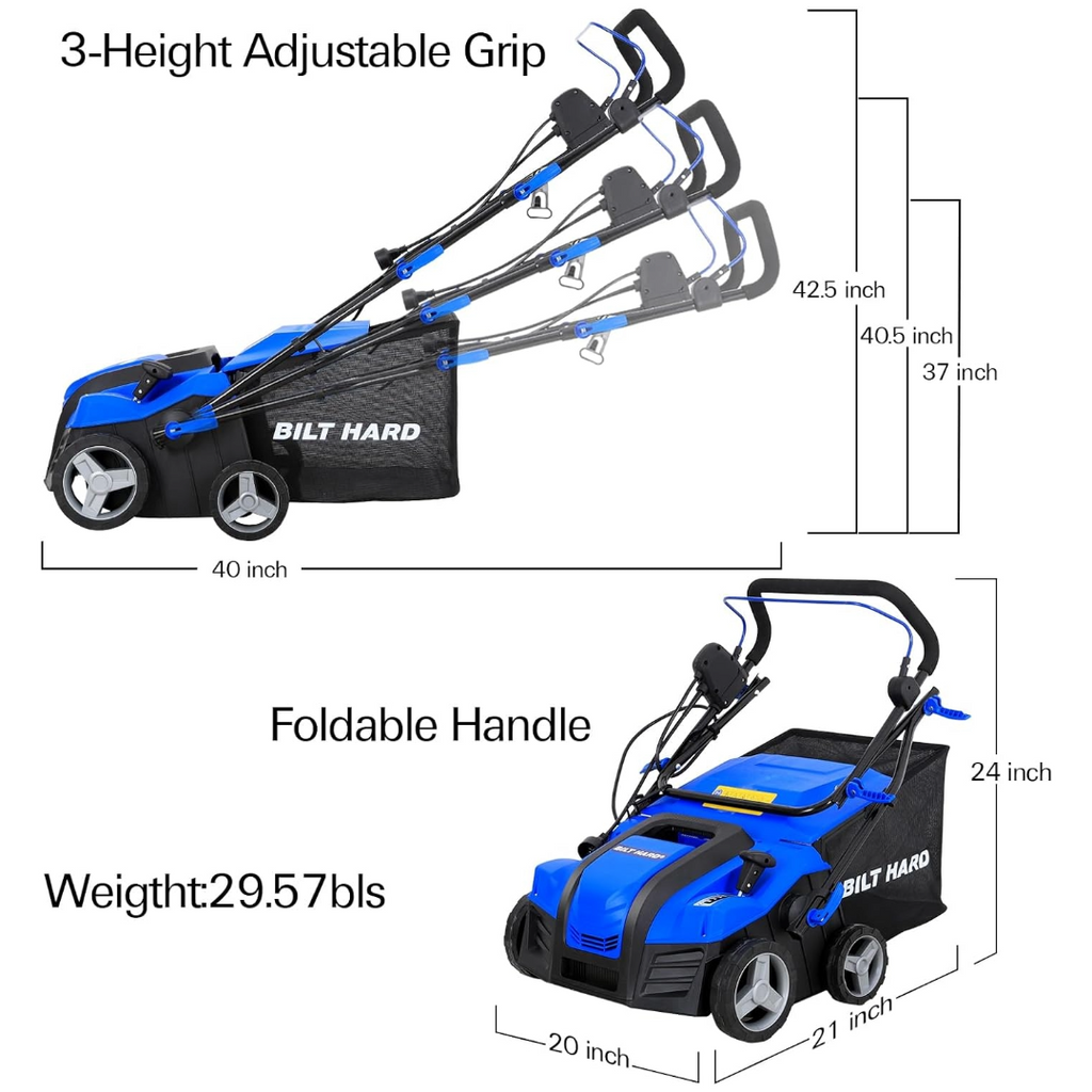 16-Inch Electric-Powered Dethatcher Scarifier with 15 Amp Copper Motor, 5-Position Depth Adjustment, 14.5 Gallon Thatch Bag. 2-in-1 Walk-Behind Thatch Removing Machine 