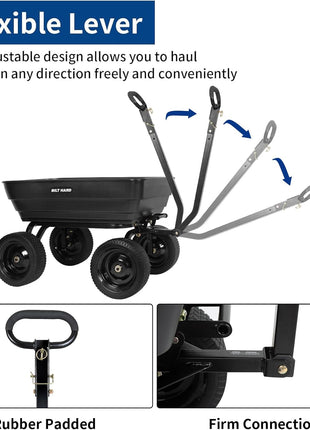 BILT HARD Poly Garden Dump Cart 1200 lbs with No Flat Tires, Quick Release, 2-in-1 Convertible Handle, 7 Cu Ft Dump Wagon Heavy Duty for Yard, Outdoor