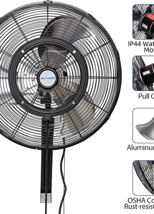 BILT HARD 20" Oscillating High-Velocity Outdoor Wall Misting Fan, 3-Speed Patio Fans for Outside, 80° Oscillation, Waterproof, Industrial Wall Mount Fan for Outdoor, UL Listed 