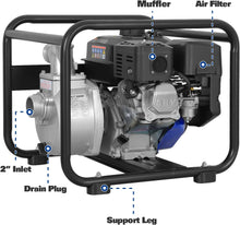 Load image into Gallery viewer, BILT HARD Semi Trash Pump 2 inch, 158 GPM 6.5HP Gas Powered Water Pump, 196cc 4-Cycle Engine with 50 ft Discharge Hose, 12 ft Suction Hose and Complete Fittings, EPA Certified