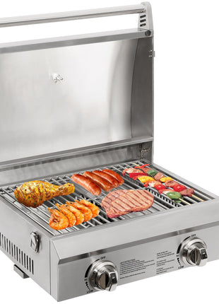 Hykolity 20 in. Portable Tabletop Gas Grill, 20,000 BTU Propane Gas Grill with Travel Locks & Built in Thermometer, Stainless Steel Table Top Camping Grill with Foldable Legs for Outdoor, Cooking