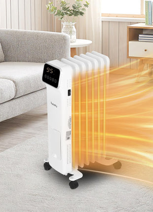 Hykolity 1500W Oil Filled Radiator Heater with Remote Control, Electric Space Heater with 3 Heating Modes & 24H Timer, Adjustable Thermostat, Overheat & Tip-Over Protection for Home, Indoor use, White