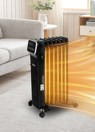 Hykolity 1500W Oil Filled Radiator Heater with Remote Control, Electric Space Heater with 3 Heating Modes & 24H Timer, Adjustable Thermostat, Overheat & Tip-Over Protection for Home, Indoor Use, Black