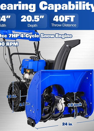 Ace Series 24-Inch 2-Stage Gas Snow Blower: 209cc 7HP 4-Cycle Engine, Electric Start, LED Lights, Self-Propelled, and 13" Flat-Free Wheels