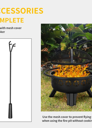 Hykolity 2 in 1 Fire Pit with Grill, Large 31" Wood Burning Fire Pit with Swivel Cooking Grate, Outdoor Firepit with Fire Poker and Spark Cover for Backyard Bonfire Patio Outside Picnic BBQ