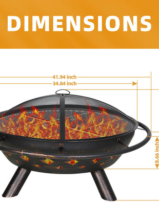 Hykolity 41" Large Size 2 in 1 Outdoor Fire Pit with Grill, Heavy Duty Steel Wood Burning Firepalce, Fire Bowl with Antiqued Copper Finish for Bonfire Patio Backyard