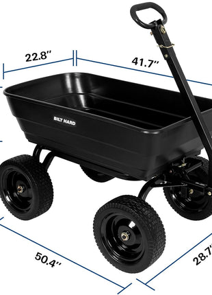 BILT HARD Poly Garden Dump Cart 1200 lbs with No Flat Tires, Quick Release, 2-in-1 Convertible Handle, 7 Cu Ft Dump Wagon Heavy Duty for Yard, Outdoor