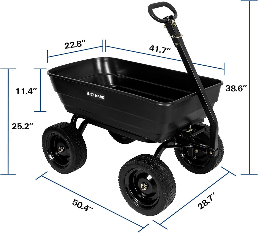 BILT HARD Poly Garden Dump Cart 1200 lbs with No Flat Tires, Quick Release, 2-in-1 Convertible Handle, 7 Cu Ft Dump Wagon Heavy Duty for Yard, Outdoor