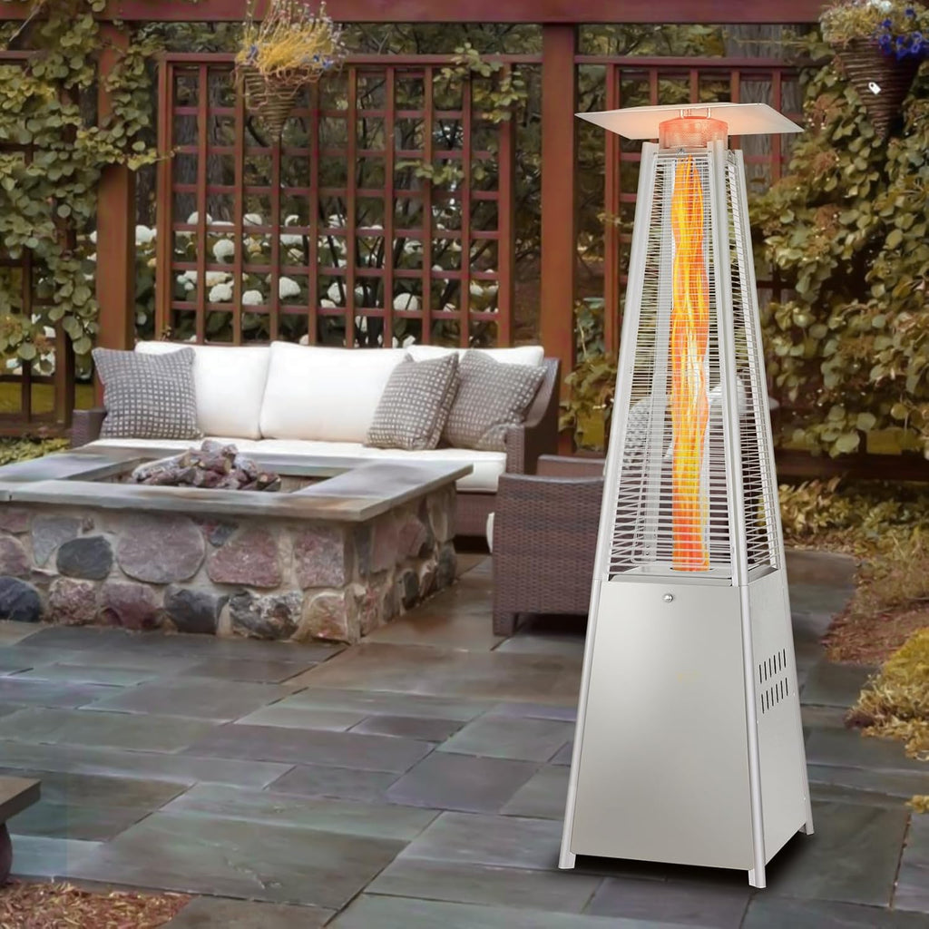 BILT HARD Pyramid Patio Heater, 48,000 BTU Outdoor Patio Heater with Wheels and Cover,Triple Protection System, Quartz Glass Tube Propane Heater for Commercial & Residential, Silver Grey