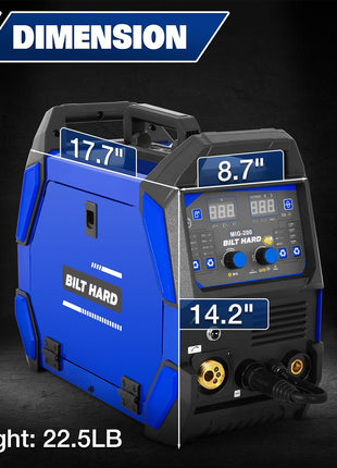 BILT HARD 200A MIG Welder, MIG/Flux Core MIG/Lift TIG/Stick 4-in-1 Welding Machine w/IGBT Inverter, 110V/220V Multi-Process Welder with Screen Display