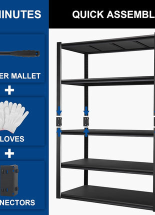 BILT HARD 2500LBS 48" W x 18" D x 72" H Garage Shelving, 5-Shelf Industrial Storage Shelves Heavy Duty, Metal Shelving Units with Adjustable Shelf, Steel Utility Shelves