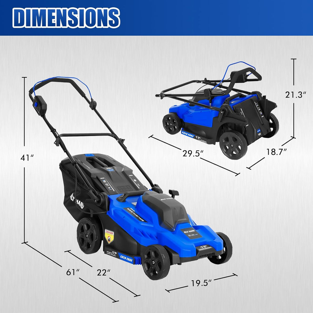 BILT HARD 40V (2x20V) 17" Brushless Cordless Lawn Mower, 2-in-1 Battery Lawn Mower, Push Electric Lawnmower with 6-Position Height Adjustment, 2 x 4.0Ah Batteries & Dual Charger Included