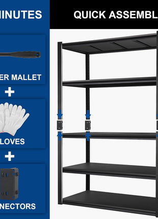 BILT HARD 3000LBS 48" W x 24" D x 72" H Garage Shelving, 5-Shelf Industrial Storage Shelves Heavy Duty, Metal Shelving Units with Adjustable Shelf, Steel Utility Shelves