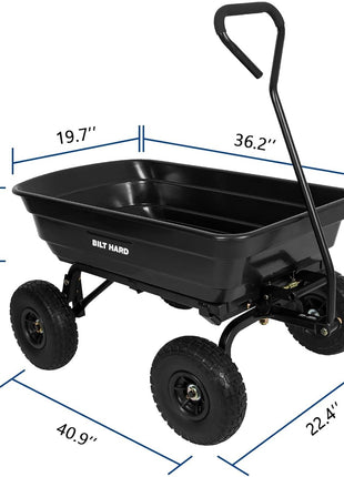 BILT HARD Poly Garden Dump Cart 600 lbs with No Flat Tires, Quick Release, 4 Cu Ft Dump Wagon Heavy Duty for Yard, Outdoor