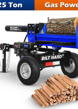 BILT HARD 25-Ton Horizontal/Vertical Log Splitter, Gas Wood Splitter with 209cc OHV Engine, 2" Ball Coupler, 16" DOT Tires, 2 Stage Gear Pump, Hydraulic Log Splitter, Firewood Splitting Machine