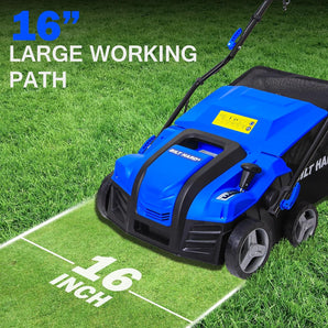 BILT HARD 15 Amp Electric Dethatcher & Scarifier: 16" Width, 14.5-Gallon Bag, 2-in-1 Walk-Behind Lawn Tool