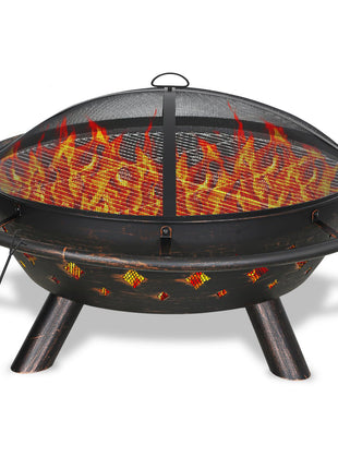 Hykolity 41" Large Size 2 in 1 Outdoor Fire Pit with Grill, Heavy Duty Steel Wood Burning Firepalce, Fire Bowl with Antiqued Copper Finish for Bonfire Patio Backyard