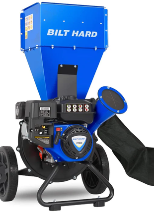 BILT HARD Wood Chipper - 7.5 HP 224cc Gas Powered Shredder Mulcher, 3 in 1 Multi-Function Heavy Duty, 3" Max Wood Diameter Capacity with Collection Bag