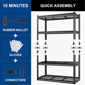 BILT HARD 4-Tier Metal Garage Storage Shelves, Industrial Heavy Duty Garage Shelving with Adjustable Shelf, Steel Utility Shelves for Warehouse, Workshop, Basement, 46" W x 24" D x 72" H