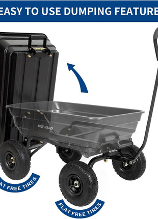 BILT HARD Poly Garden Dump Cart 600 lbs with No Flat Tires, Quick Release, 4 Cu Ft Dump Wagon Heavy Duty for Yard, Outdoor