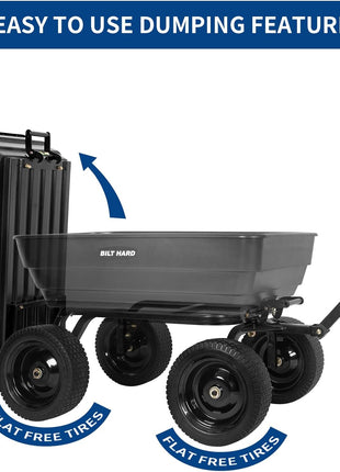 BILT HARD Poly Garden Dump Cart 1200 lbs with No Flat Tires, Quick Release, 2-in-1 Convertible Handle, 7 Cu Ft Dump Wagon Heavy Duty for Yard, Outdoor