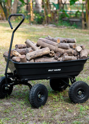 BILT HARD Poly Garden Dump Cart 600 lbs with No Flat Tires, Quick Release, 4 Cu Ft Dump Wagon Heavy Duty for Yard, Outdoor