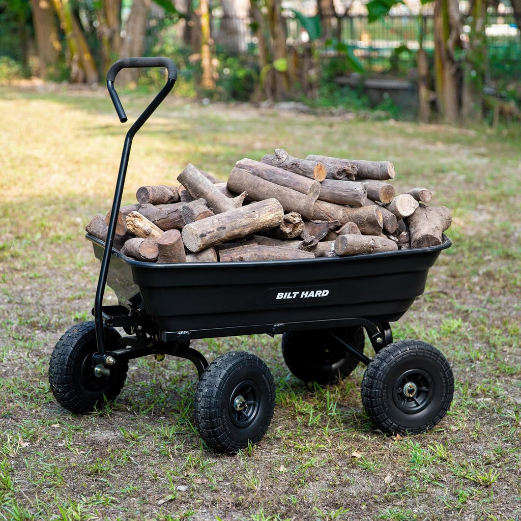 BILT HARD Poly Garden Dump Cart 600 lbs with No Flat Tires, Quick Release, 4 Cu Ft Dump Wagon Heavy Duty for Yard, Outdoor