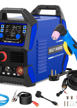 BILT HARD 50A Plasma Cutter, 110V/220V Dual Voltage Pilot Arc Plasma Cutter Machine, 5/8 inch Maximum Cut, IGBT Plasma Cutting Machine with Display Screen