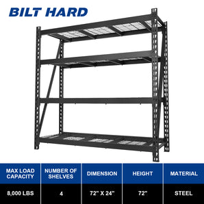 BILT HARD 72" W x 24" D Heavy Duty Garage Shelving, 72" H Storage Shelves, 5-Tier Industrial Metal Shelving Units with Adjustable Shelf, Steel Wire Utility Storage Shelves, 8000 LBS