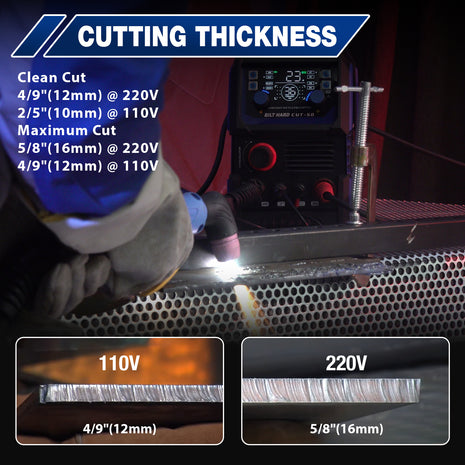 BILT HARD 50A Plasma Cutter, 110V/220V Dual Voltage Pilot Arc Plasma Cutter Machine, 5/8 inch Maximum Cut, IGBT Plasma Cutting Machine with Display Screen