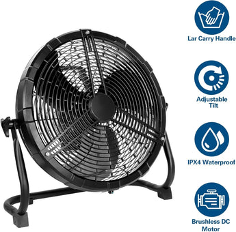 BILT HARD 12 Inch Battery Operated Outdoor Portable Misting Fan, Rechargeable Portable Floor Fan with 15600mAh Detachable Battery for Outside 