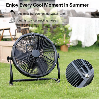 BILT HARD 12 Inch Battery Operated Outdoor Portable Misting Fan, Rechargeable Portable Floor Fan with 15600mAh Detachable Battery for Outside 