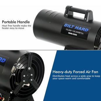 BILT HARD 125,000 BTU Forced Air Propane Heater, Adjustable Liquid Propane Torpedo Heater, CSA Listed 