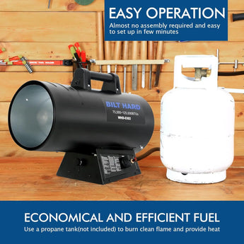 BILT HARD 125,000 BTU Forced Air Propane Heater, Adjustable Liquid Propane Torpedo Heater, CSA Listed 