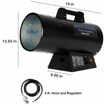 BILT HARD 125,000 BTU Forced Air Propane Heater, Adjustable Liquid Propane Torpedo Heater, CSA Listed 