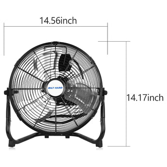BILT HARD 12" 3-Speed High Velocity Heavy Duty Metal Floor Fan, 1650 CFM, 180-Degree Tilt, Powerful Airflow Fan 