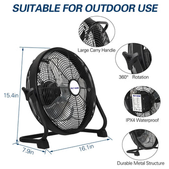 BILT HARD 12" Rechargeable Outdoor Floor Fan - High Velocity, Portable, All-Day Run 