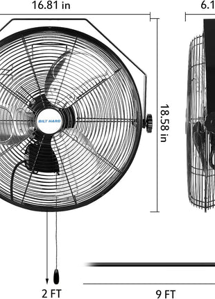 BILT HARD 14 in. 3000 CFM Outdoor Wall Mount Fan, 3-Speed Waterproof Wall Fan Industrial Grade High Velocity Outdoor Fans for Patio, Commercial, Garage, and Gazebo Use, UL Listed 