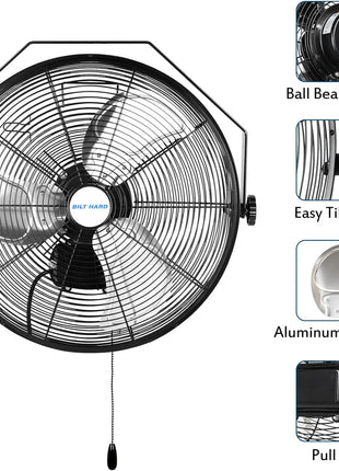 BILT HARD 14 in. 3000 CFM Outdoor Wall Mount Fan, 3-Speed Waterproof Wall Fan Industrial Grade High Velocity Outdoor Fans for Patio, Commercial, Garage, and Gazebo Use, UL Listed 