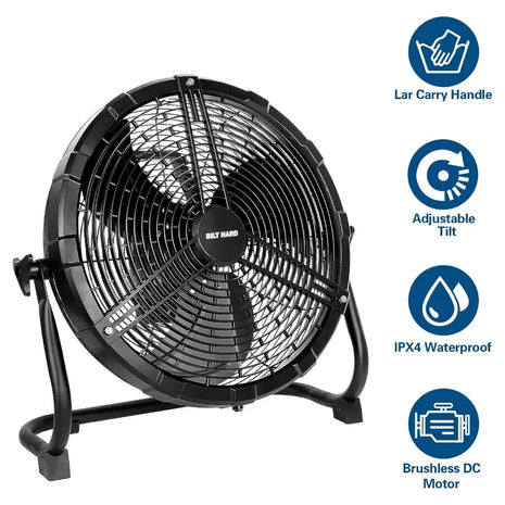 BILT HARD 16 Inch Outdoor Portable Misting Fan, Battery Operated Misting Fan with 15600mAh Detachable Battery & Misting Function, Outside Rechargeable Portable Floor Fan 