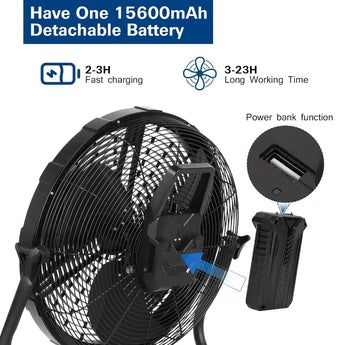 BILT HARD 16 Inch Outdoor Portable Misting Fan, Battery Operated Misting Fan with 15600mAh Detachable Battery & Misting Function, Outside Rechargeable Portable Floor Fan 