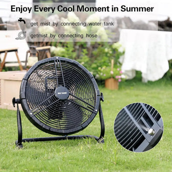 BILT HARD 16 Inch Outdoor Portable Misting Fan, Battery Operated Misting Fan with 15600mAh Detachable Battery & Misting Function, Outside Rechargeable Portable Floor Fan 