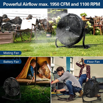 BILT HARD 16 Inch Outdoor Portable Misting Fan, Battery Operated Misting Fan with 15600mAh Detachable Battery & Misting Function, Outside Rechargeable Portable Floor Fan 