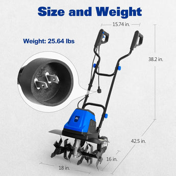 BILT HARD 18 Inch Electric Tiller Cultivator, Corded 15 Amp 6 Steel Tines Tillers for Gardening, Garden Rototiller for Soil Digging with Adjustable Wheels 