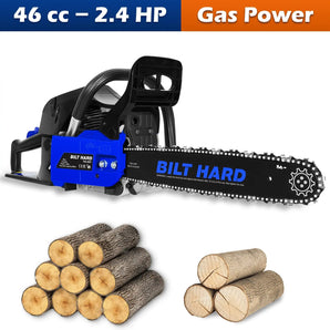 BILT HARD 18 Inch Gas Chainsaw, 46cc 2.4 HP Gas Power Chain Saw with Automatic Oiler, 2-Cycle Engine, Petrol Handheld Gasoline Chainsaws for Wood Cutting, EPA Certified 