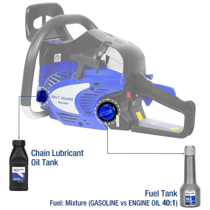 BILT HARD 18 Inch Gas Chainsaw, 46cc 2.4 HP Gas Power Chain Saw with Automatic Oiler, 2-Cycle Engine, Petrol Handheld Gasoline Chainsaws for Wood Cutting, EPA Certified 