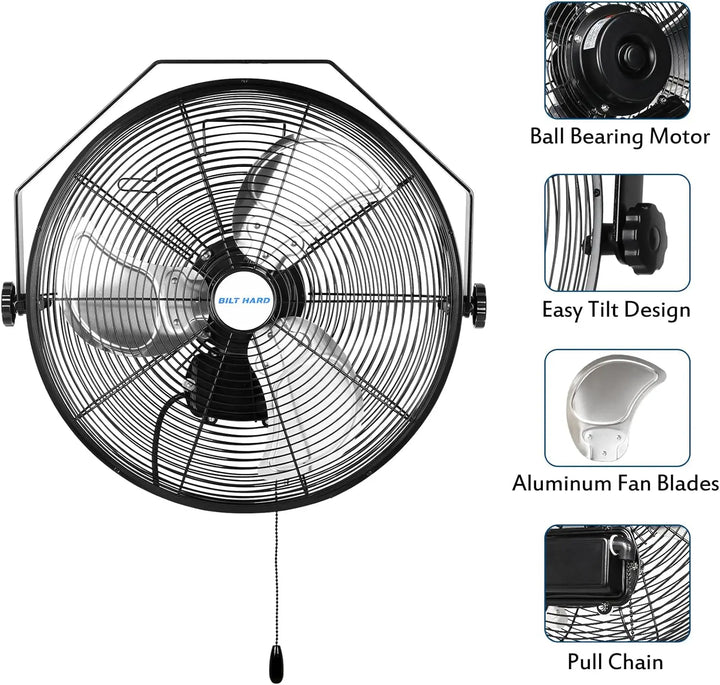 BILT HARD 18 in. 4300 CFM Outdoor Wall Mount Fan, 3-Speed Waterproof Wall Fan Industrial Grade High Velocity Outdoor Fans for Patio, Commercial, Garage, and Gazebo Use, UL Listed 