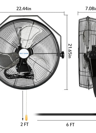 BILT HARD 18" Industrial Wall Mount Fan, 3-Speeds High Velocity Wall Fan with Sealed Motor, 4300 CFM Heavy Duty Metal Barn Fans 