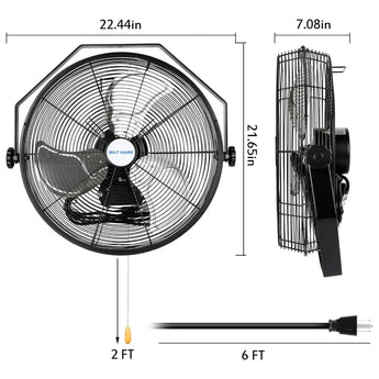BILT HARD 18" Industrial Wall Mount Fan, 3-Speeds High Velocity Wall Fan with Sealed Motor, 4300 CFM Heavy Duty Metal Barn Fans 